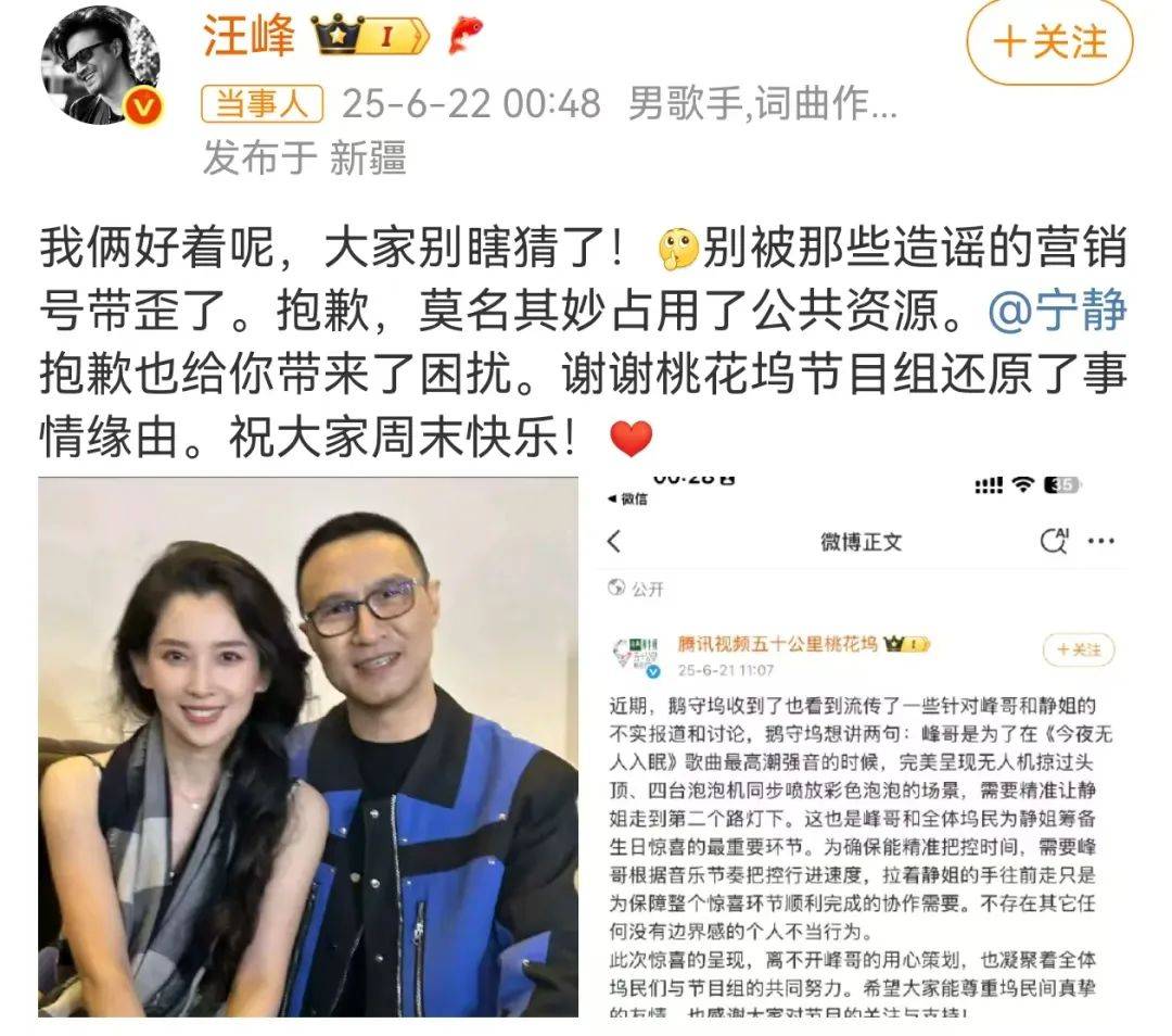 “宁静说不喜欢汪峰”冲上热搜，网友：我静姐澄清绯闻都跟说了段相声似的